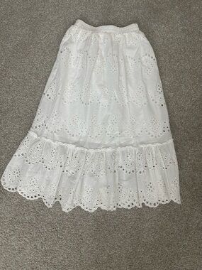 Adiva White Eyelet Maxi Skirt with Scalloped Hem